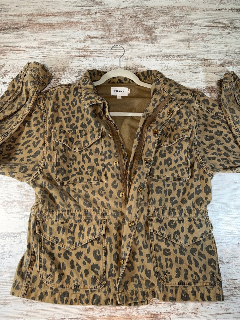 Frame Denim Leopard-Print Utility Jacket in Tan and Black